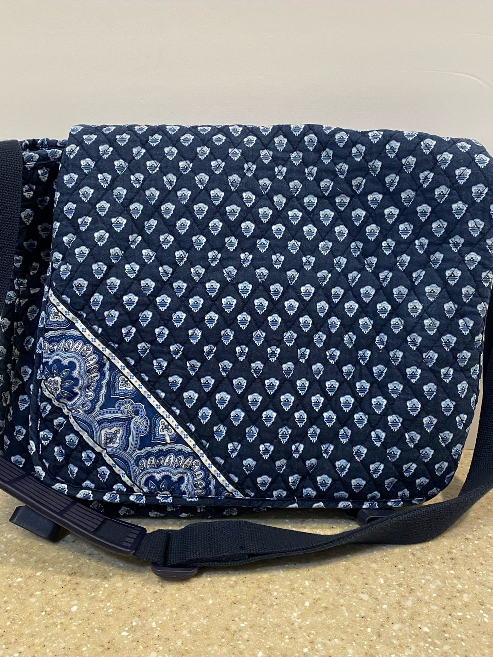 Vera Bradley Quilted Navy Blue Paisley Laptop Messenger Bag